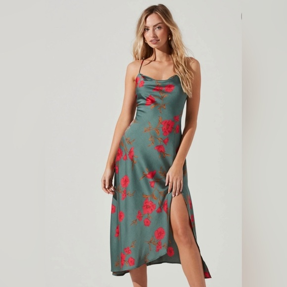 Astr GAIA FLORAL MIDI DRESS in teal-raspberry floral - Picture 2 of 3